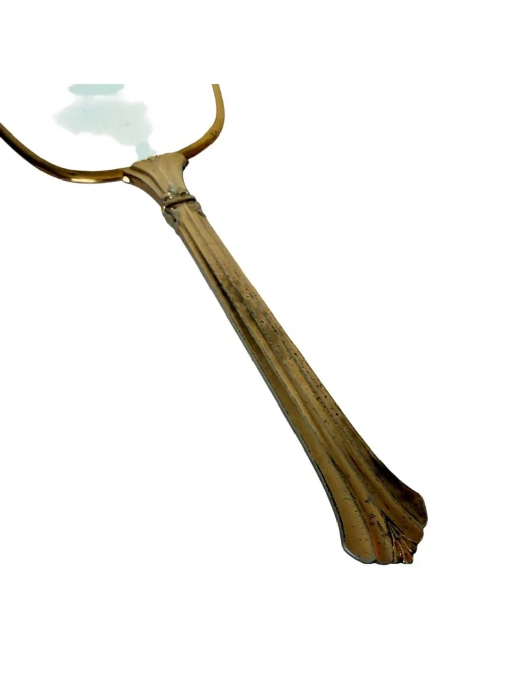 Vanity Hand Mirror Boudoir Decor Blue Floral VTG Brass Tone Hollywood Regency